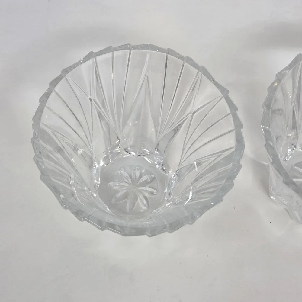 Retro-Style Pressed Glass Votive Candle Holders Set of 3 Scalloped Panel Cut 4in